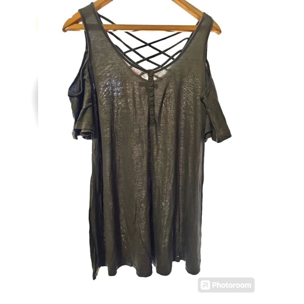 She + Sky Criss Cross Stretch Flowy Dress Green Size L